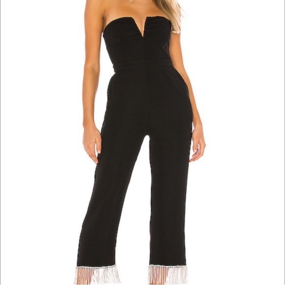NBD Vista Bling Jumpsuit in Midnight Black Rhinestone Fringe Womens Small  NWOT
